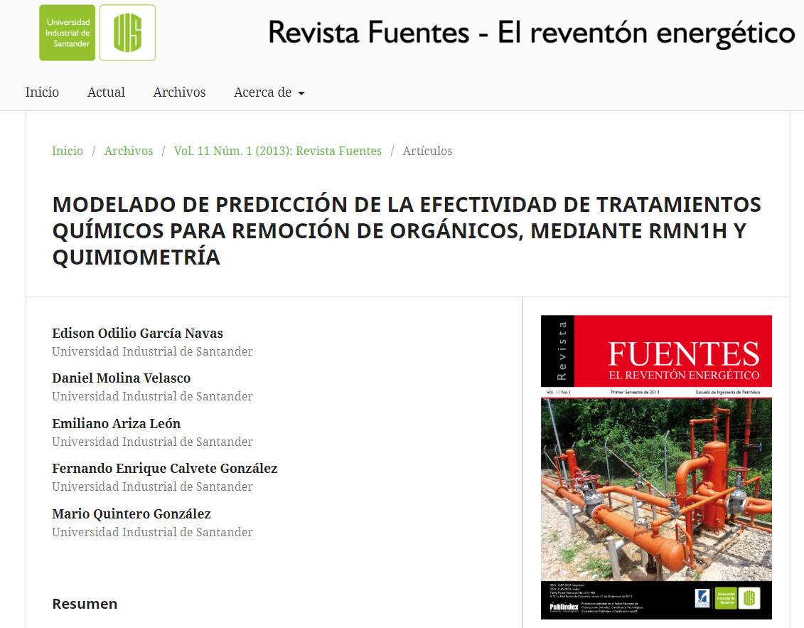 MODELADO DE PREDICCIÓN DE LA EFECTIVIDAD DE TRATAMIENTOS QUÍMICOS PARA REMOCIÓN DE ORGÁNICOS, MEDIANTE RMN1H Y QUIMIOMETRÍA
